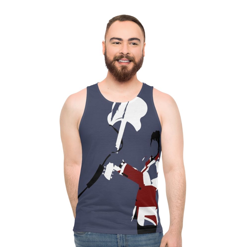 Unisex tank top with minimalist art of Pete Townshend's smashing guitar