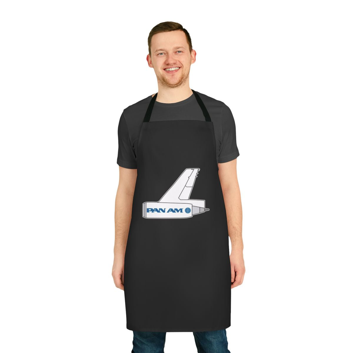 Retro-style apron inspired by the classic Pan Am airline logo and aircraft