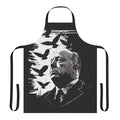 Apron featuring a stylized portrait of filmmaker Alfred Hitchcock, inspired by his classic film "The Birds"