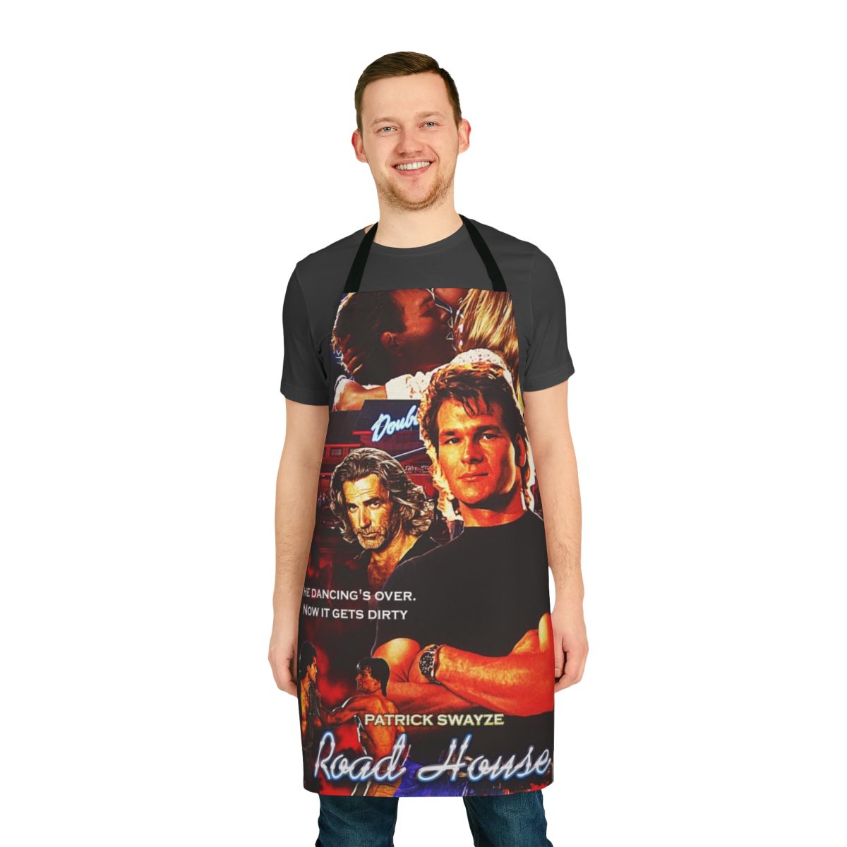 Road House-inspired apron featuring Patrick Swayze as the legendary Dalton
