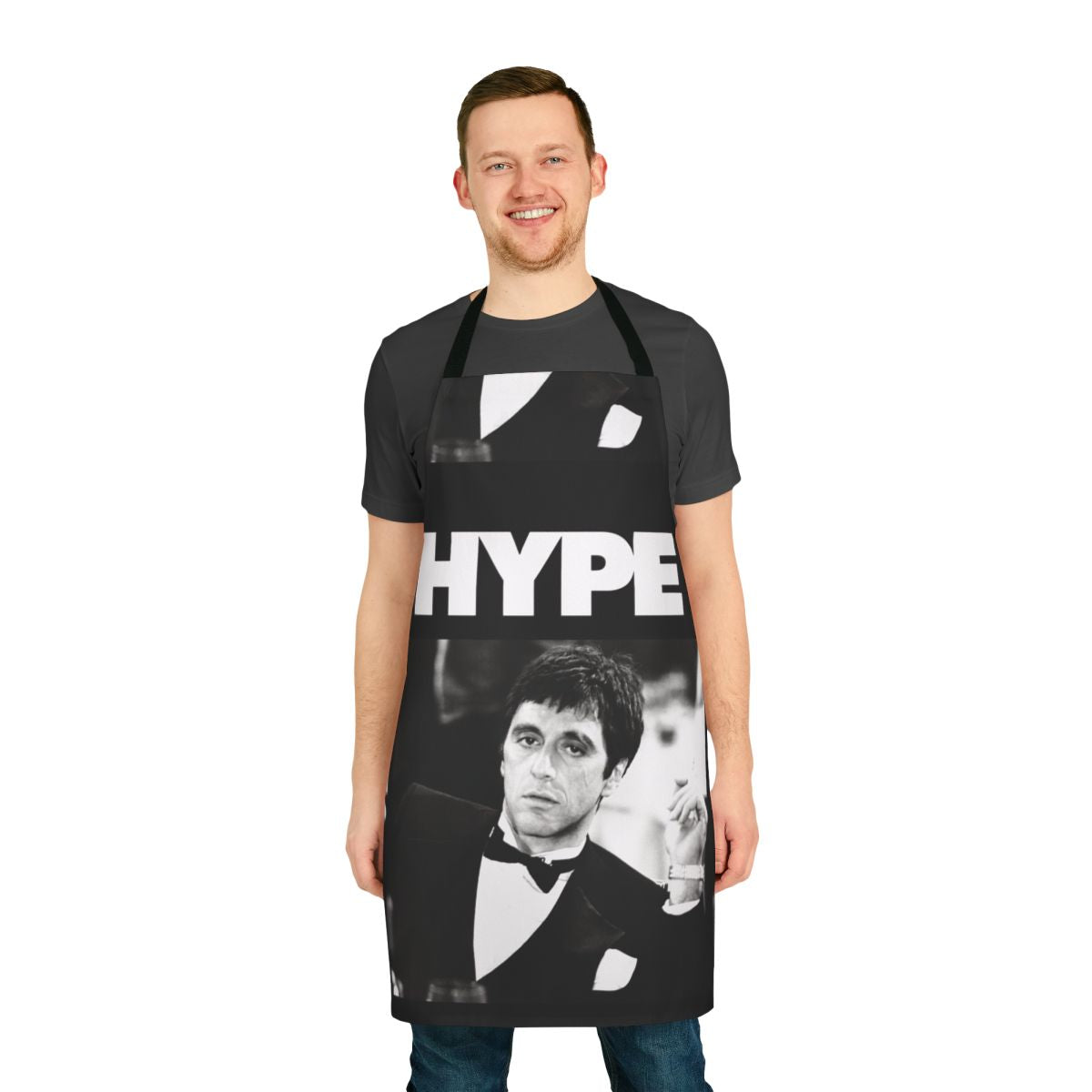 Scarface-themed apron with Al Pacino's iconic character design