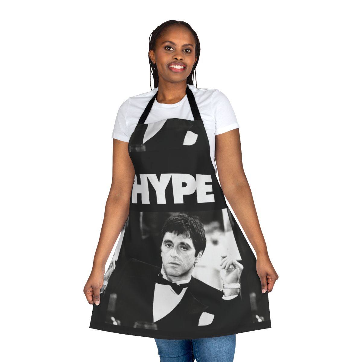 Scarface-themed apron with Al Pacino's iconic character design