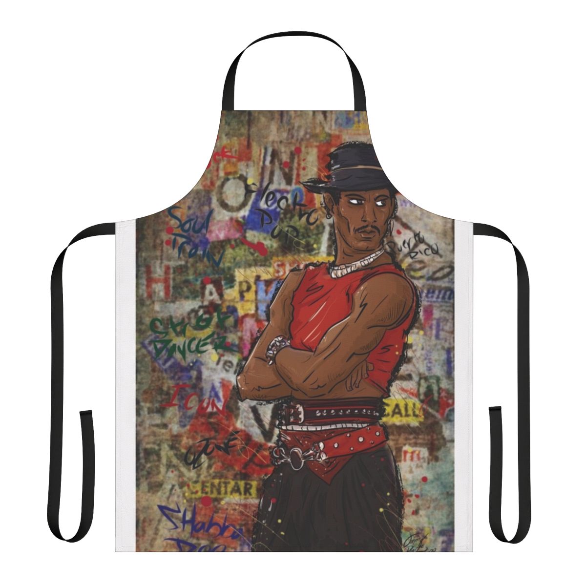 Shabba Doo inspired street dancer themed apron with graffiti and cartoon art
