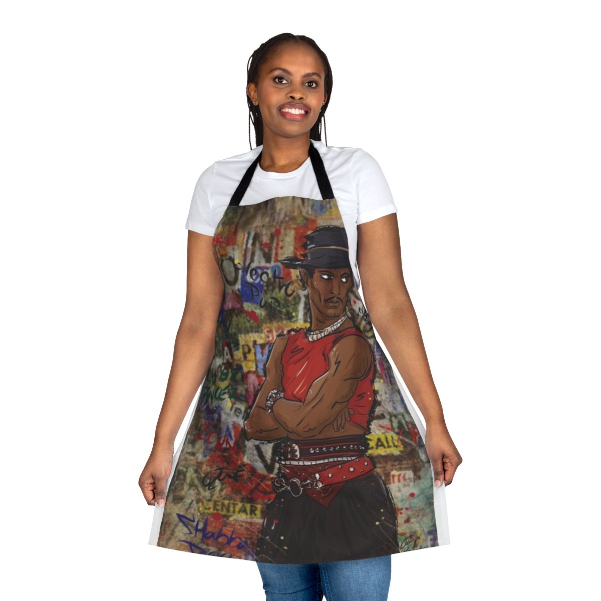 Shabba Doo inspired street dancer themed apron with graffiti and cartoon art