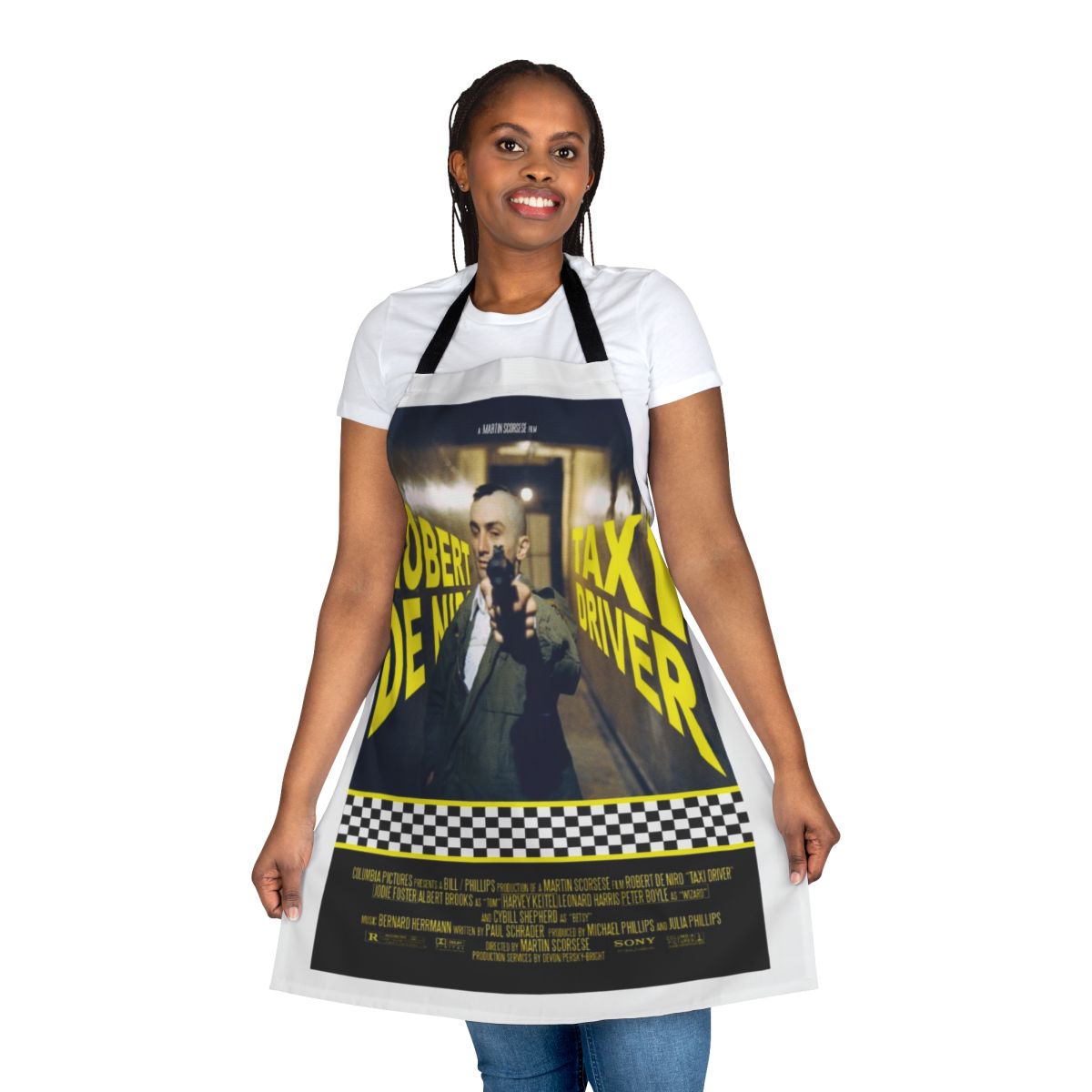 Stylized apron featuring the iconic "Taxi Driver" movie character Travis Bickle, played by Robert De Niro.