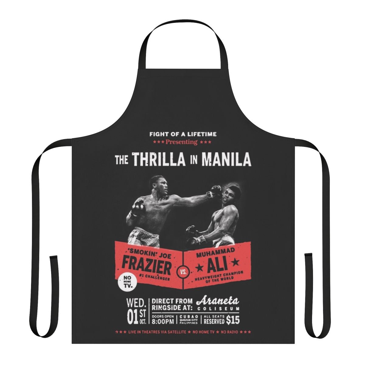 Apron featuring an iconic image of the "Thrilla in Manila" boxing match between Muhammad Ali and Joe Frazier