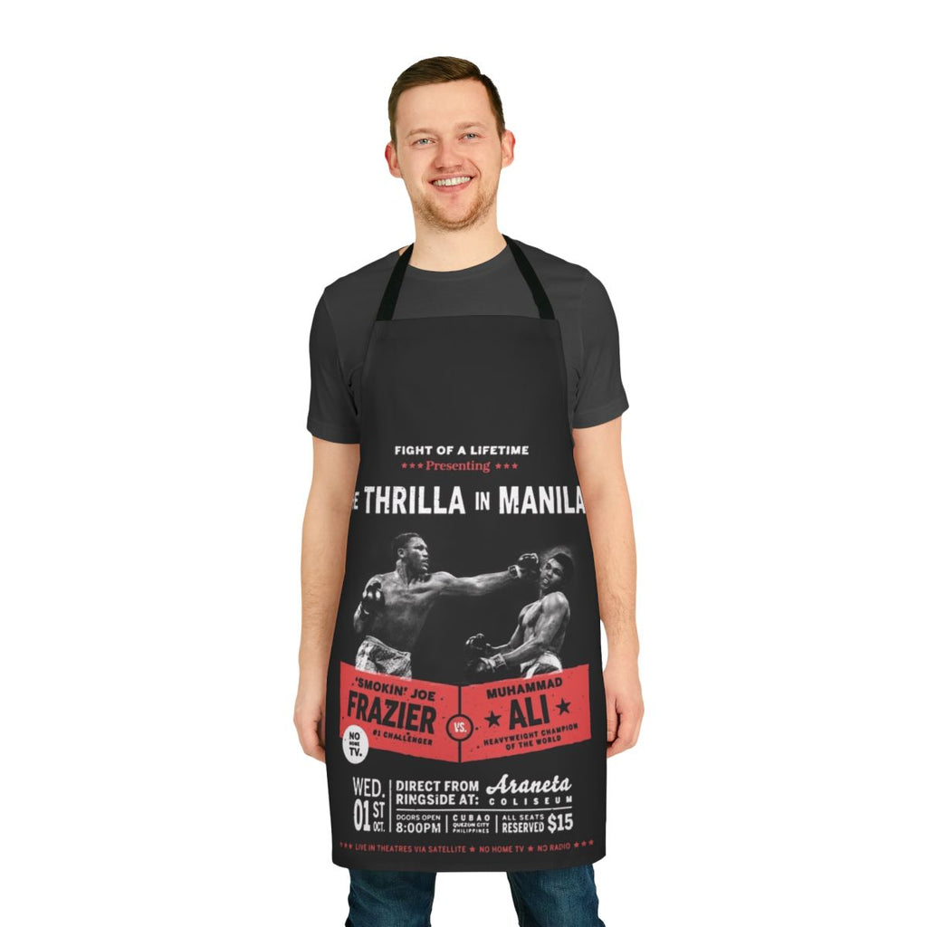 Apron featuring an iconic image of the "Thrilla in Manila" boxing match between Muhammad Ali and Joe Frazier
