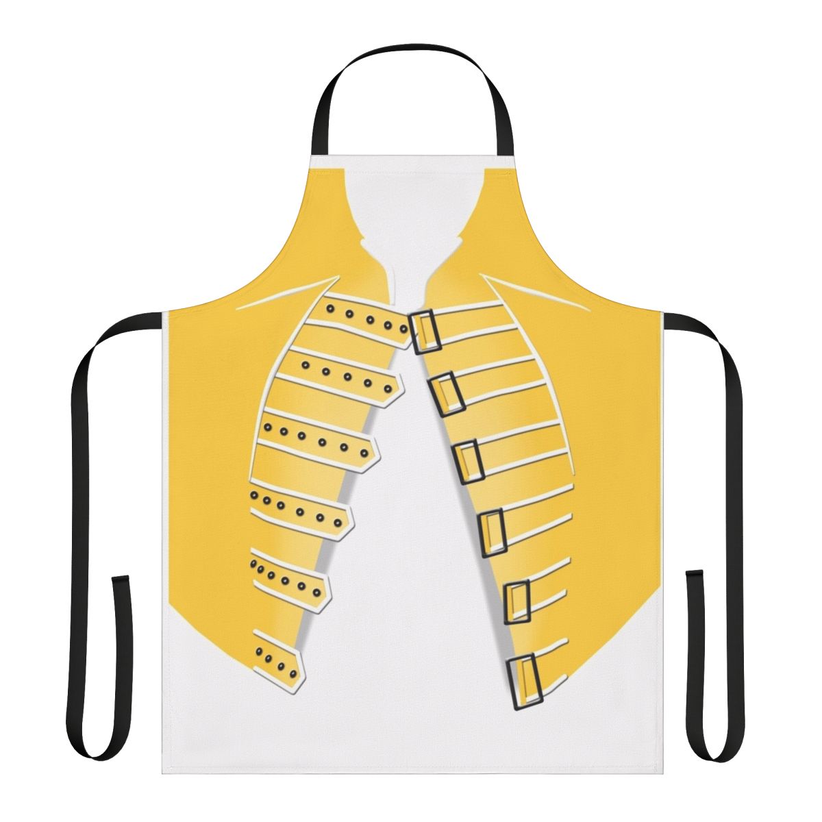 Stylized yellow jacket-inspired apron for Freddie Mercury and Queen fans