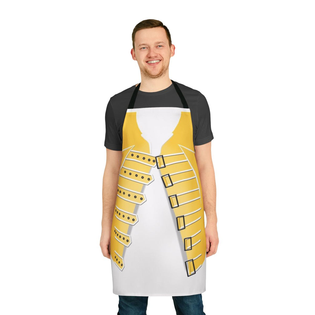 Stylized yellow jacket-inspired apron for Freddie Mercury and Queen fans