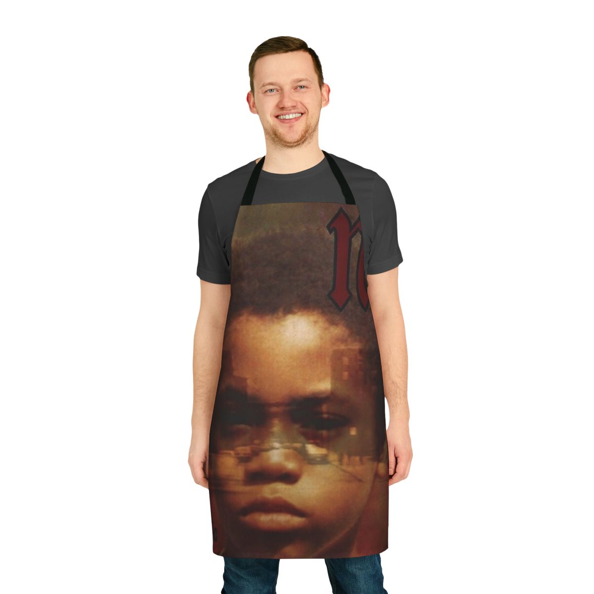 Apron featuring the iconic album cover art from Nas' "Illmatic" album