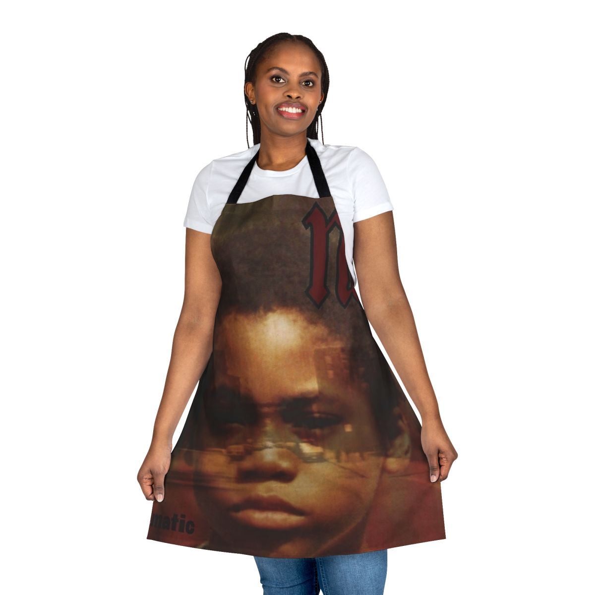 Apron featuring the iconic album cover art from Nas' "Illmatic" album