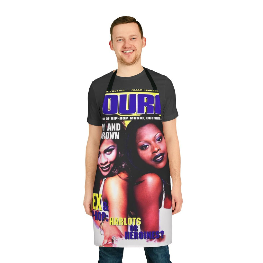 Illustration of a woman in a black and white 90s hip hop style apron