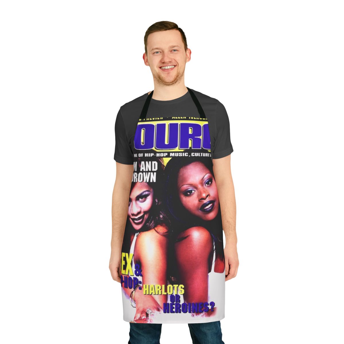 Illustration of a woman in a black and white 90s hip hop style apron