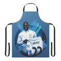 Illustrated apron featuring colorful watercolor and paint designs inspired by the artwork of Benjamin Mendy