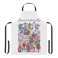 Colorful illustration of characters from the French stop motion animation film "A Town Called Panic" printed on a high-quality apron.