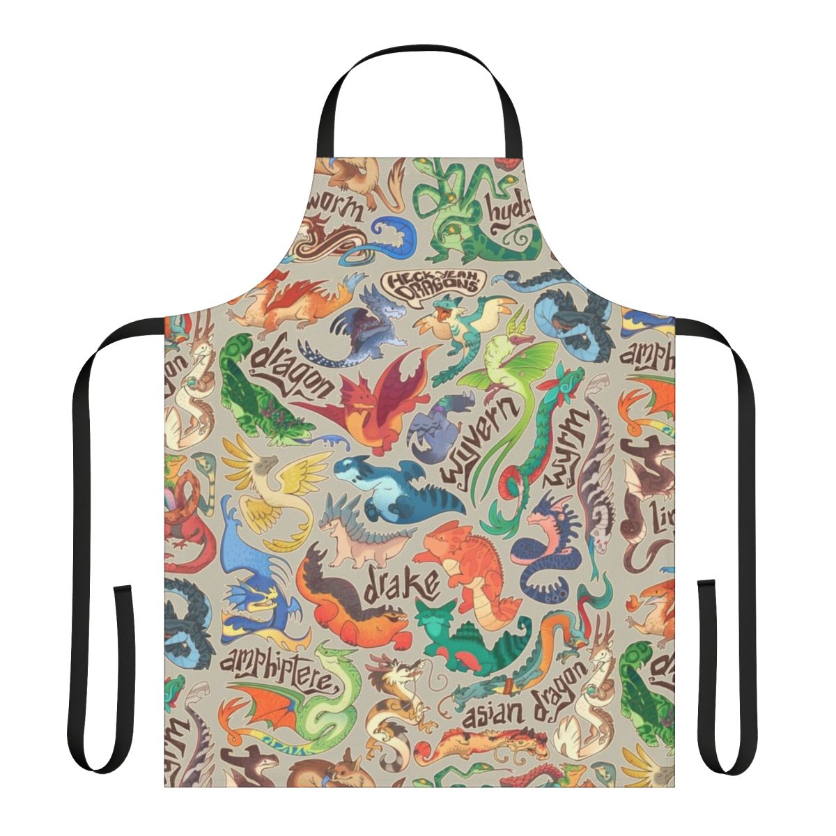 Whimsical illustration of a mini dragon on an apron
