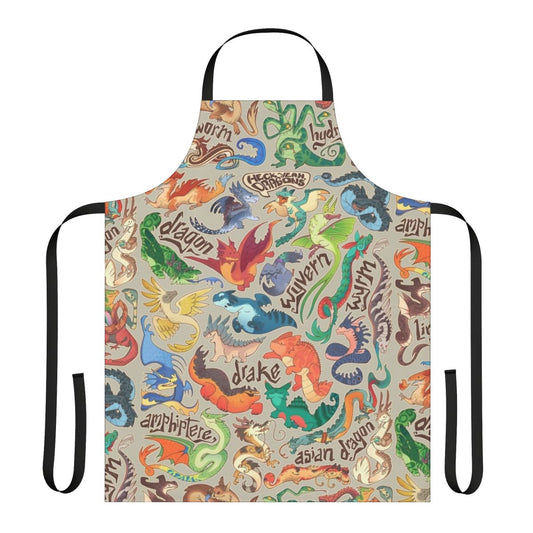 Whimsical illustration of a mini dragon on an apron