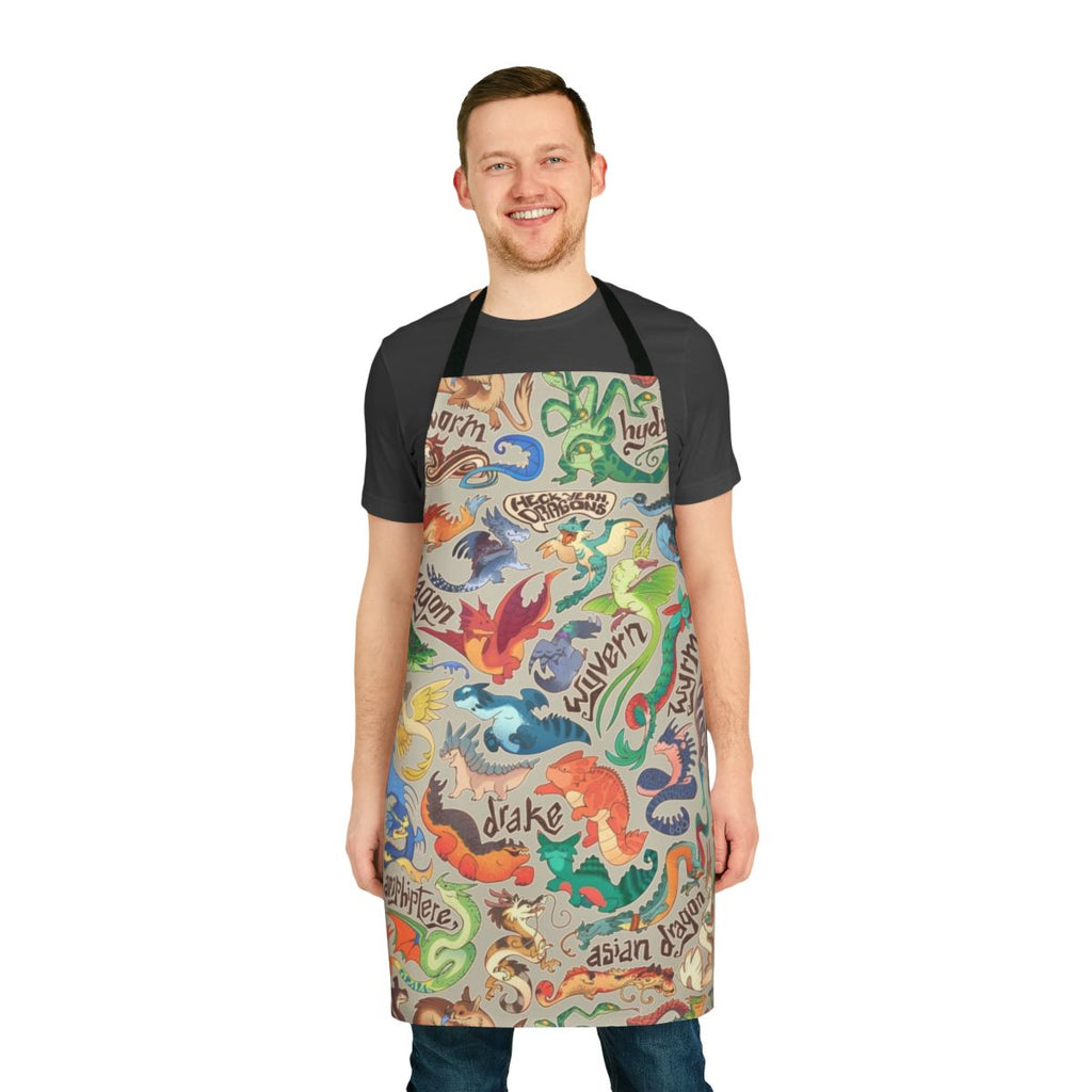 Whimsical illustration of a mini dragon on an apron