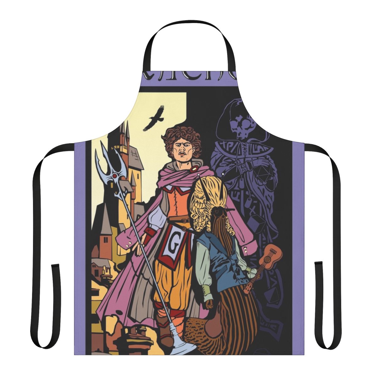 Fantasy-inspired apron featuring dragons and shadows from the Glunwood setting
