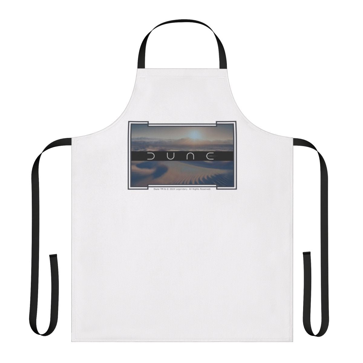 Dune-inspired desert apron featuring a minimalist white background and sci-fi elements