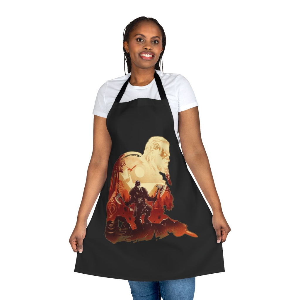 Viking-inspired adventure apron with Assassins Creed Valhalla-style graphics