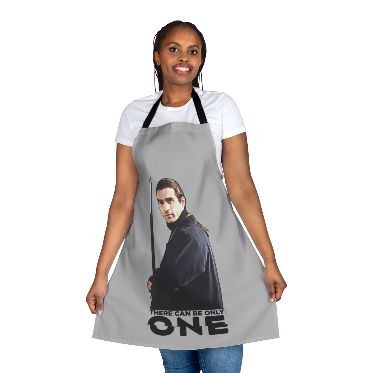 Immortal Highlander-Inspired Apron featuring swords and fantasy elements
