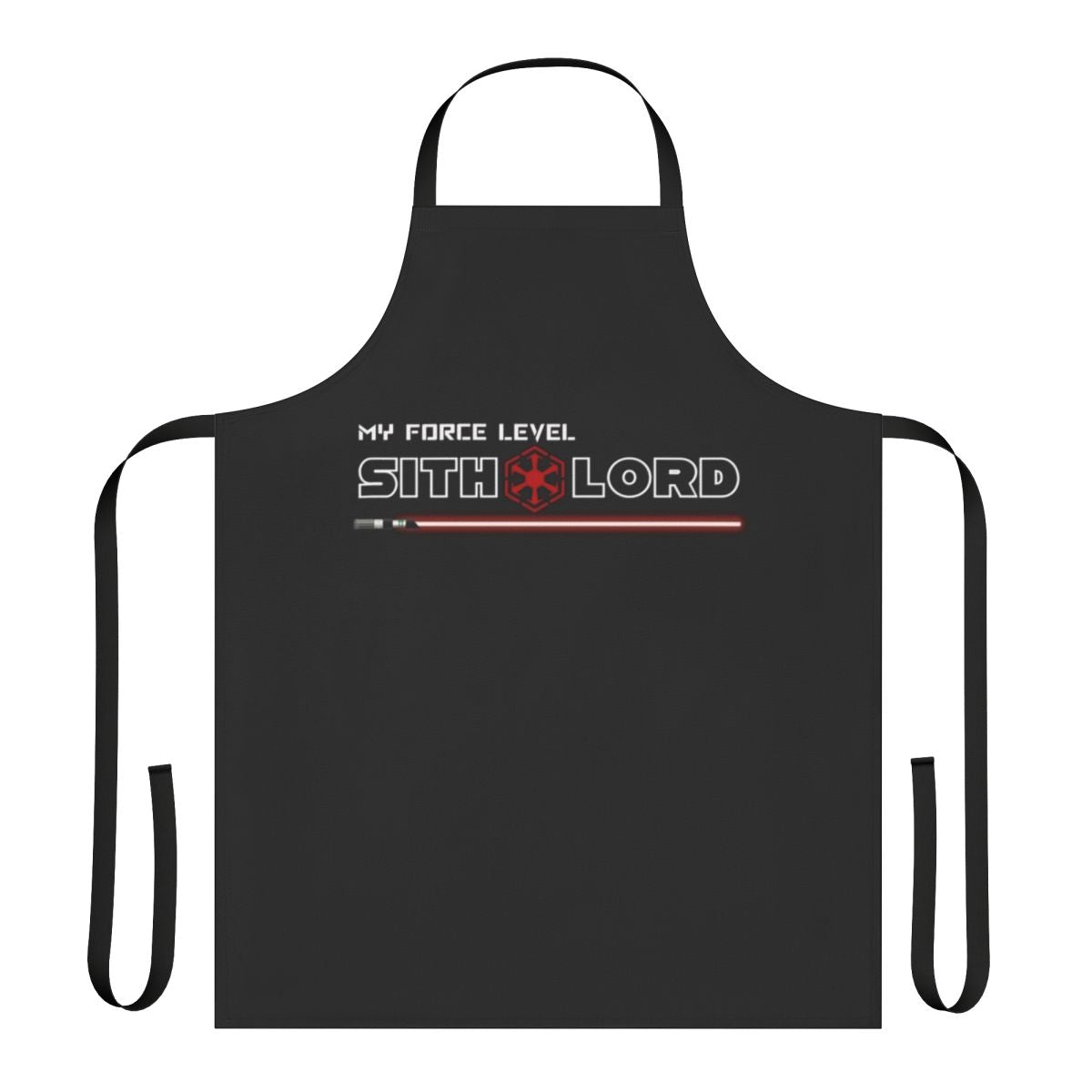 A stylish and durable cooking apron with a Sith Lord inspired design, perfect for any Star Wars fan.