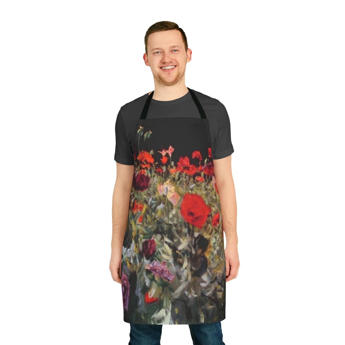 Apron featuring the Impressionist painting "Poppies" by renowned American artist John Singer Sargent.