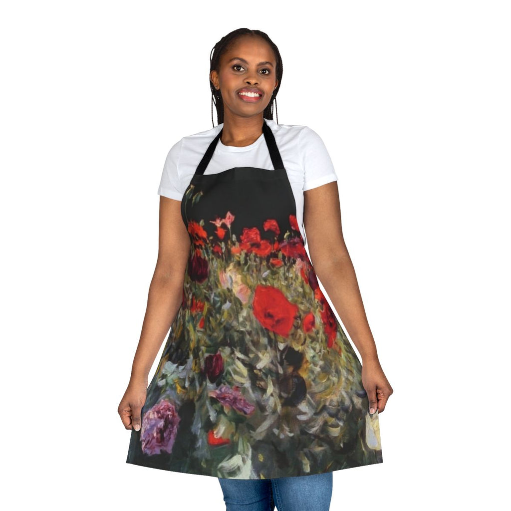 Apron featuring the Impressionist painting "Poppies" by renowned American artist John Singer Sargent.