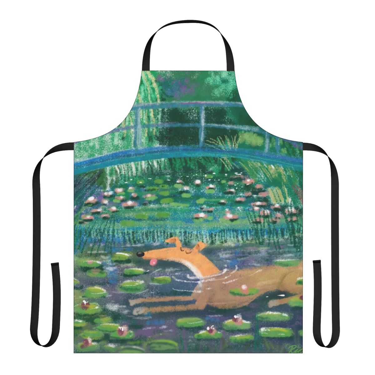 Greyhound and whippet design in an impressionist painting style on an apron