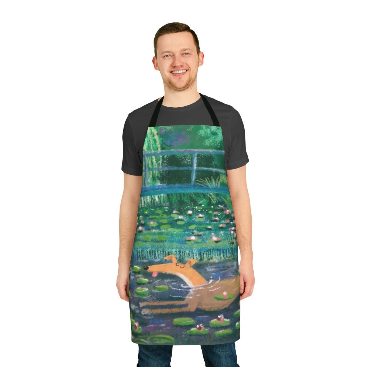 Greyhound and whippet design in an impressionist painting style on an apron