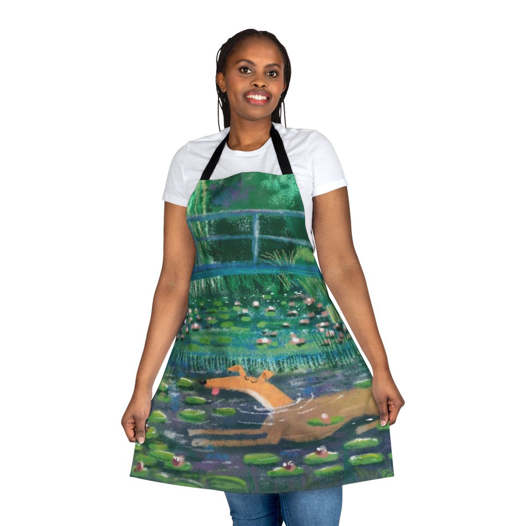 Greyhound and whippet design in an impressionist painting style on an apron