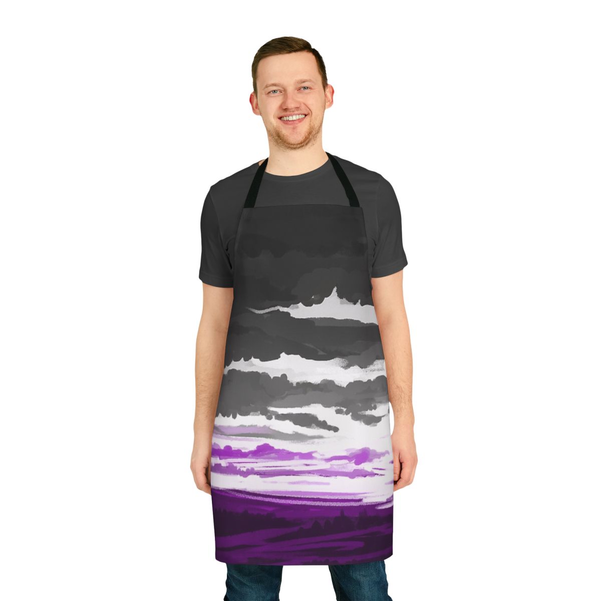 Asexual art flag design printed on a high-quality apron for the LGBTQ+ community.