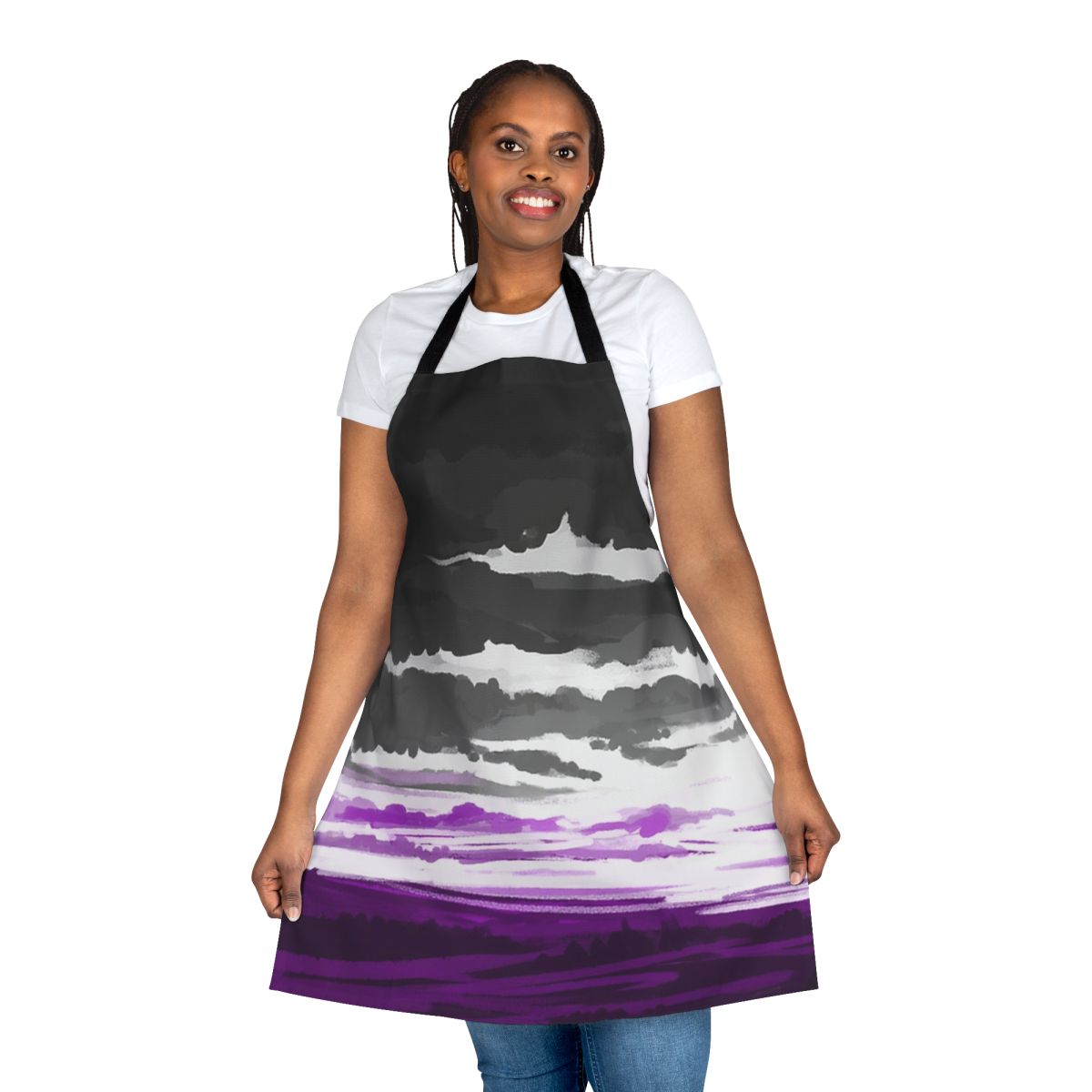 Asexual art flag design printed on a high-quality apron for the LGBTQ+ community.