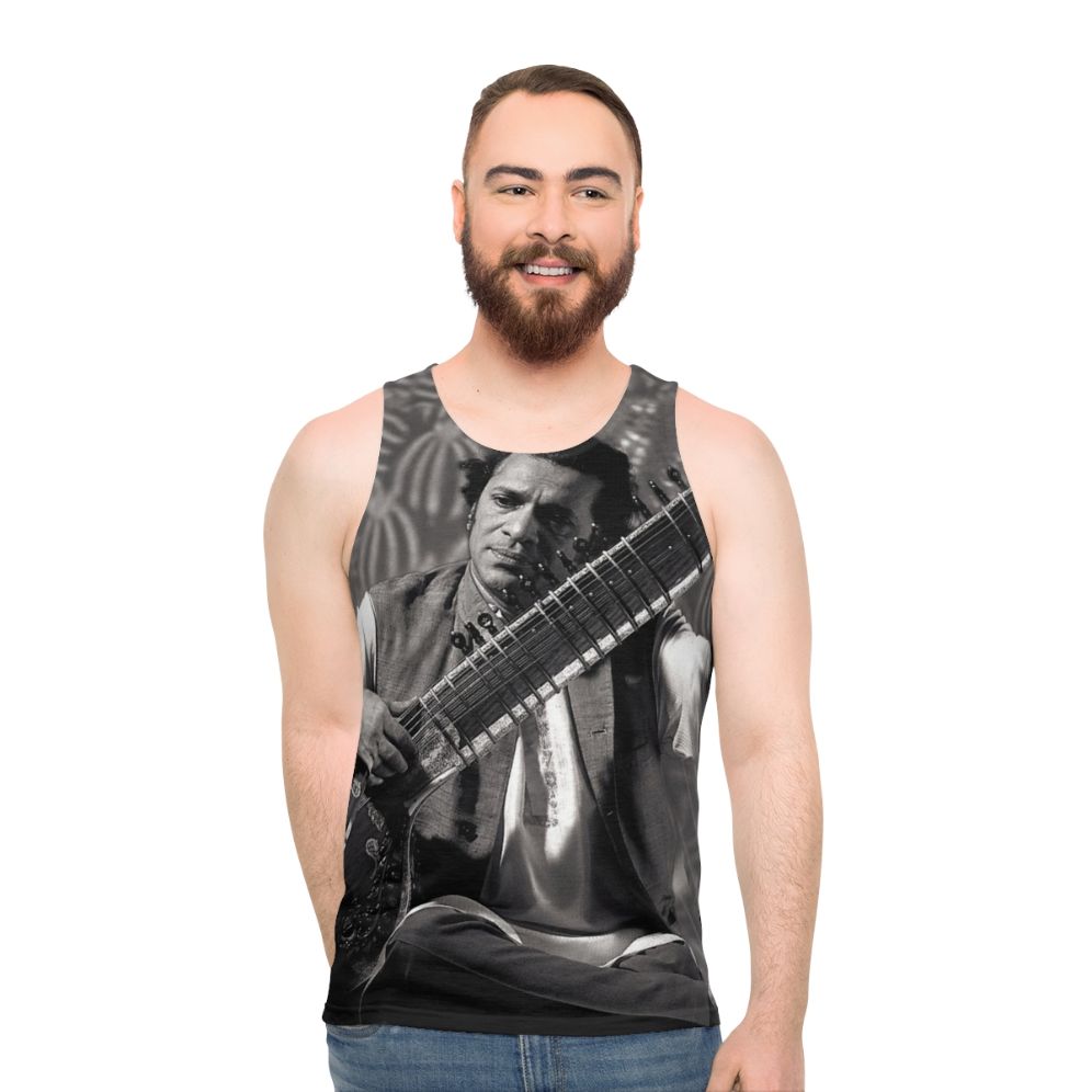 Indian sitar player wearing unisex tank top