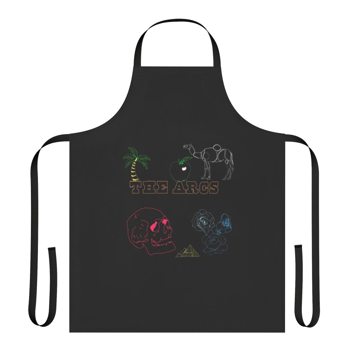 Apron featuring stylized album cover art from The Arcs and other indie bands