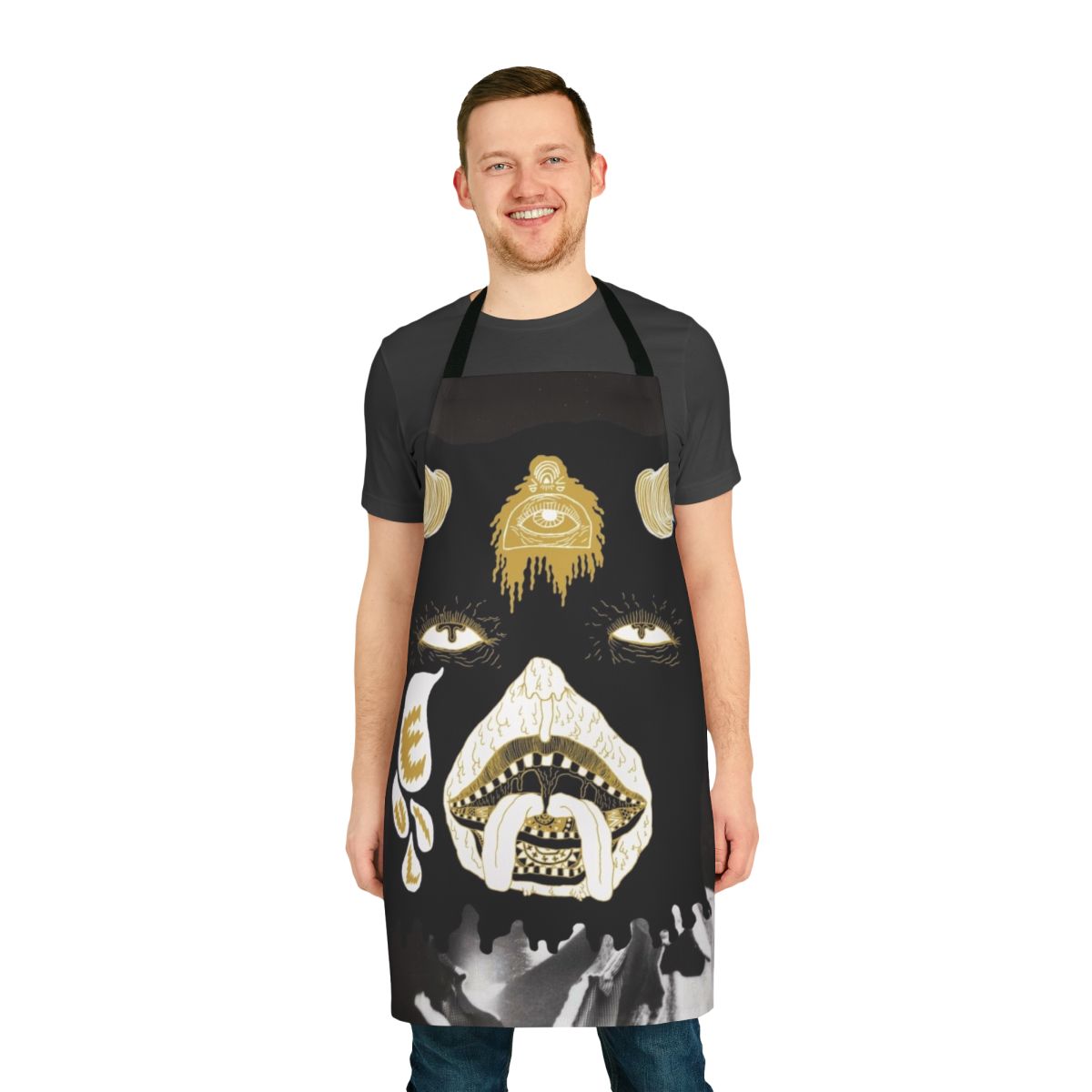 Indie band inspired cooking apron featuring the Portugal. The Man Evil Friends album artwork