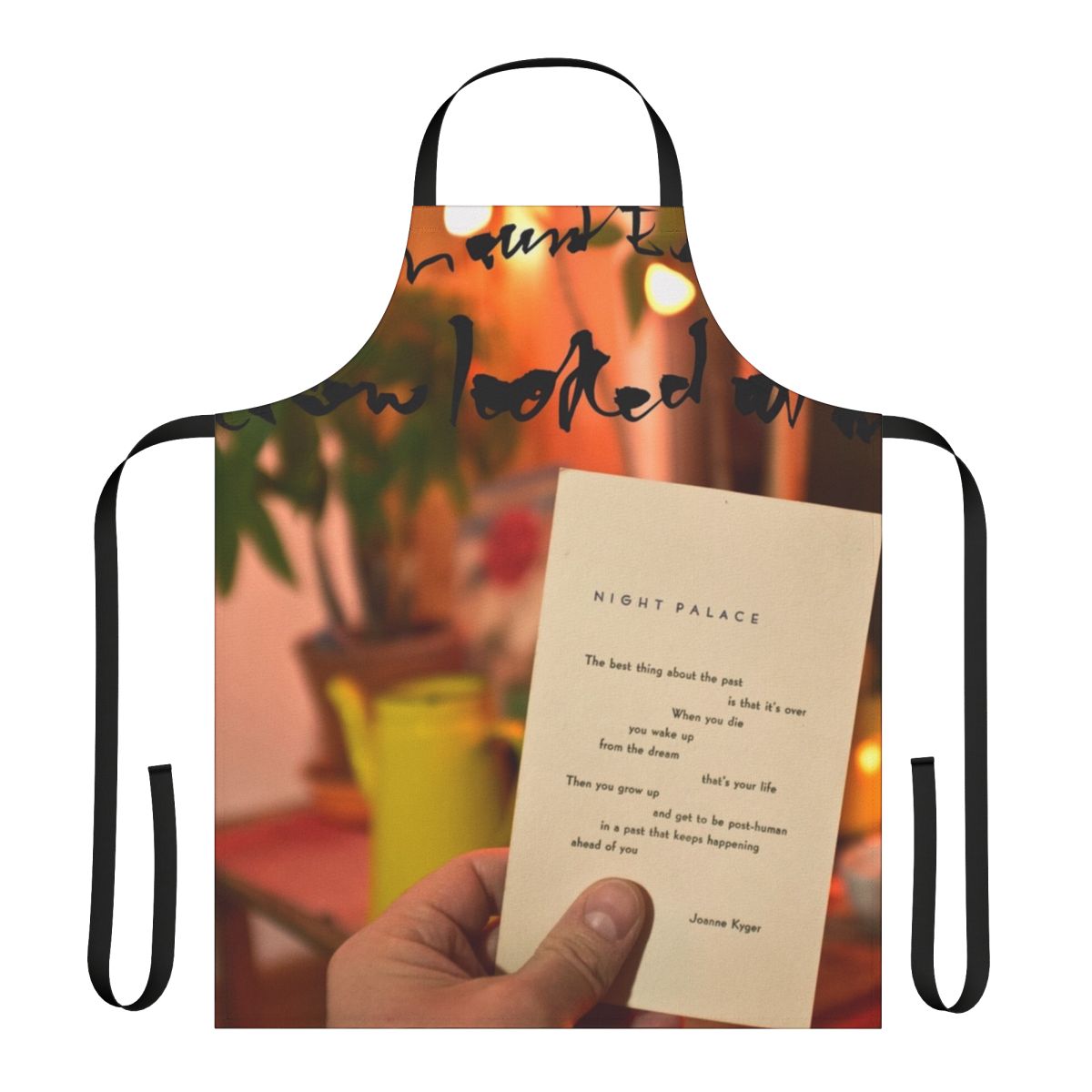Cooking apron featuring album artwork and band name for indie folk artist Mount Eerie