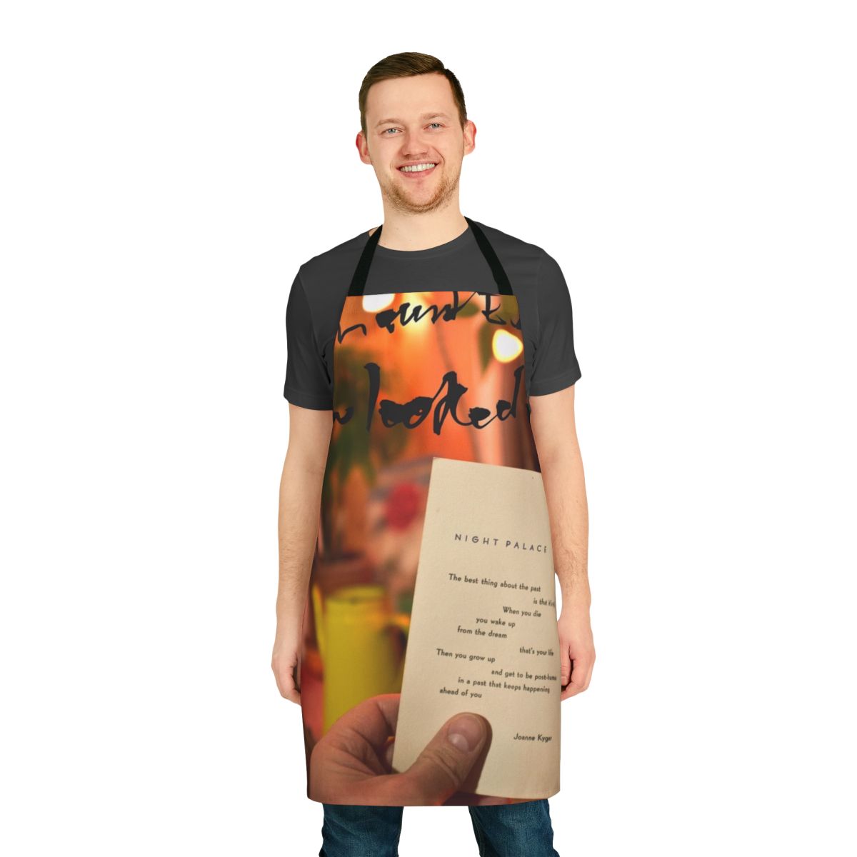 Cooking apron featuring album artwork and band name for indie folk artist Mount Eerie