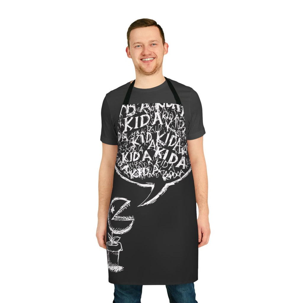 An apron featuring the inverted album cover art of Radiohead's "Kid A" album.