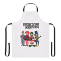 An apron featuring the Arctic Monkeys indie band logo and a quirky, humorous design for music fans.