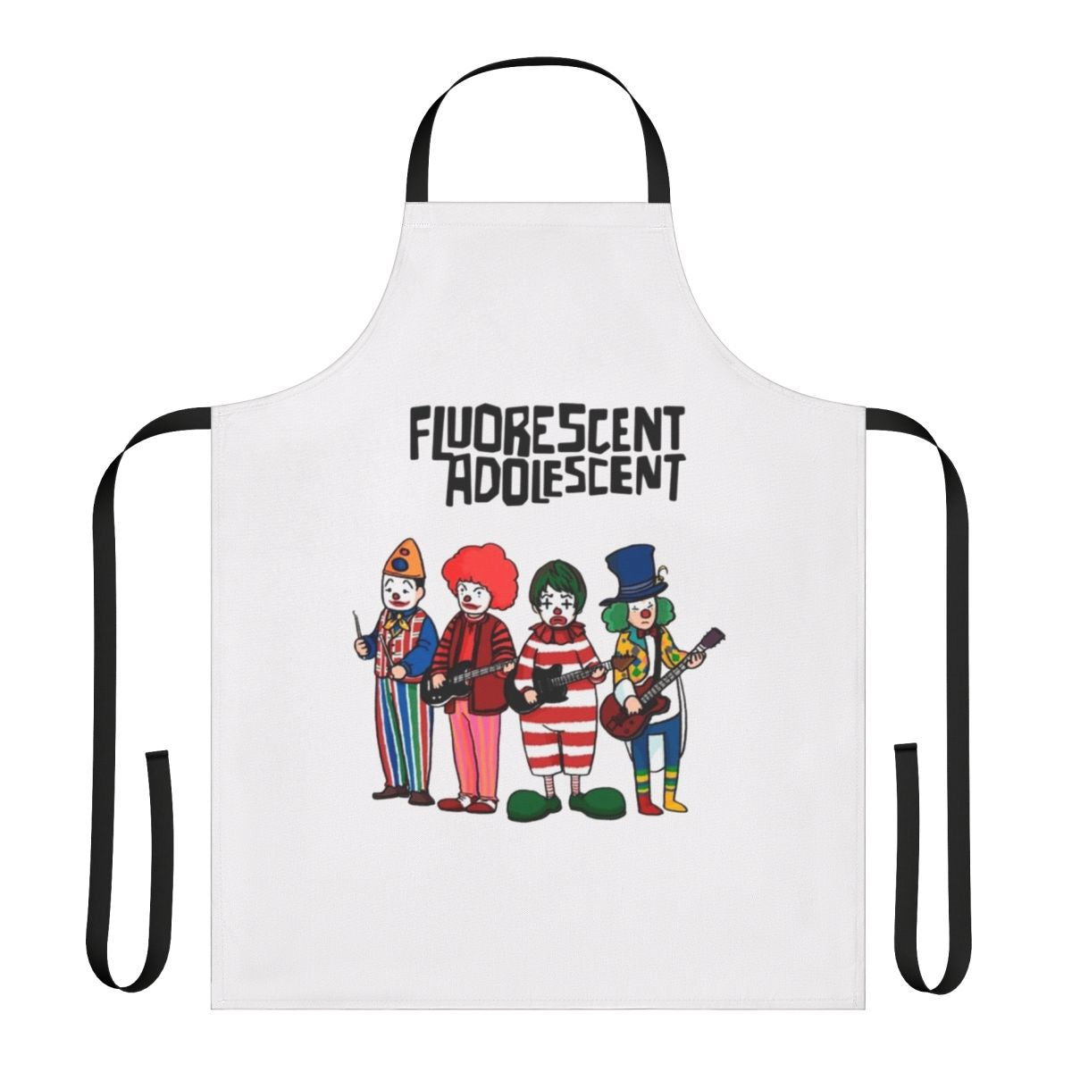 An apron featuring the Arctic Monkeys indie band logo and a quirky, humorous design for music fans.