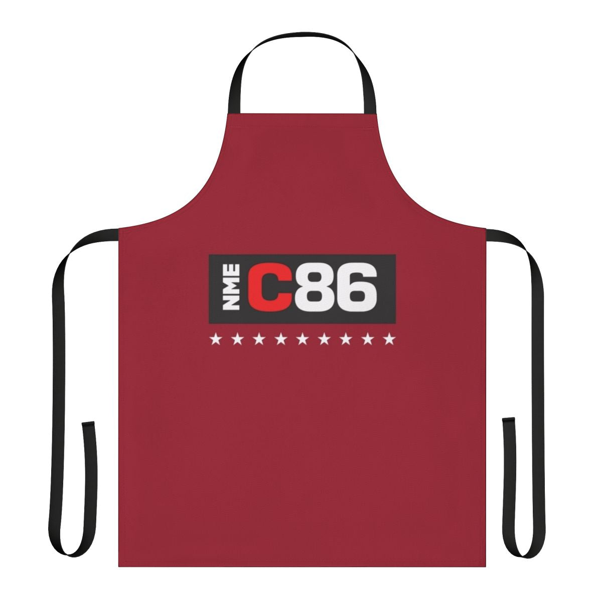 Apron design featuring vintage 1980s British indie music culture references