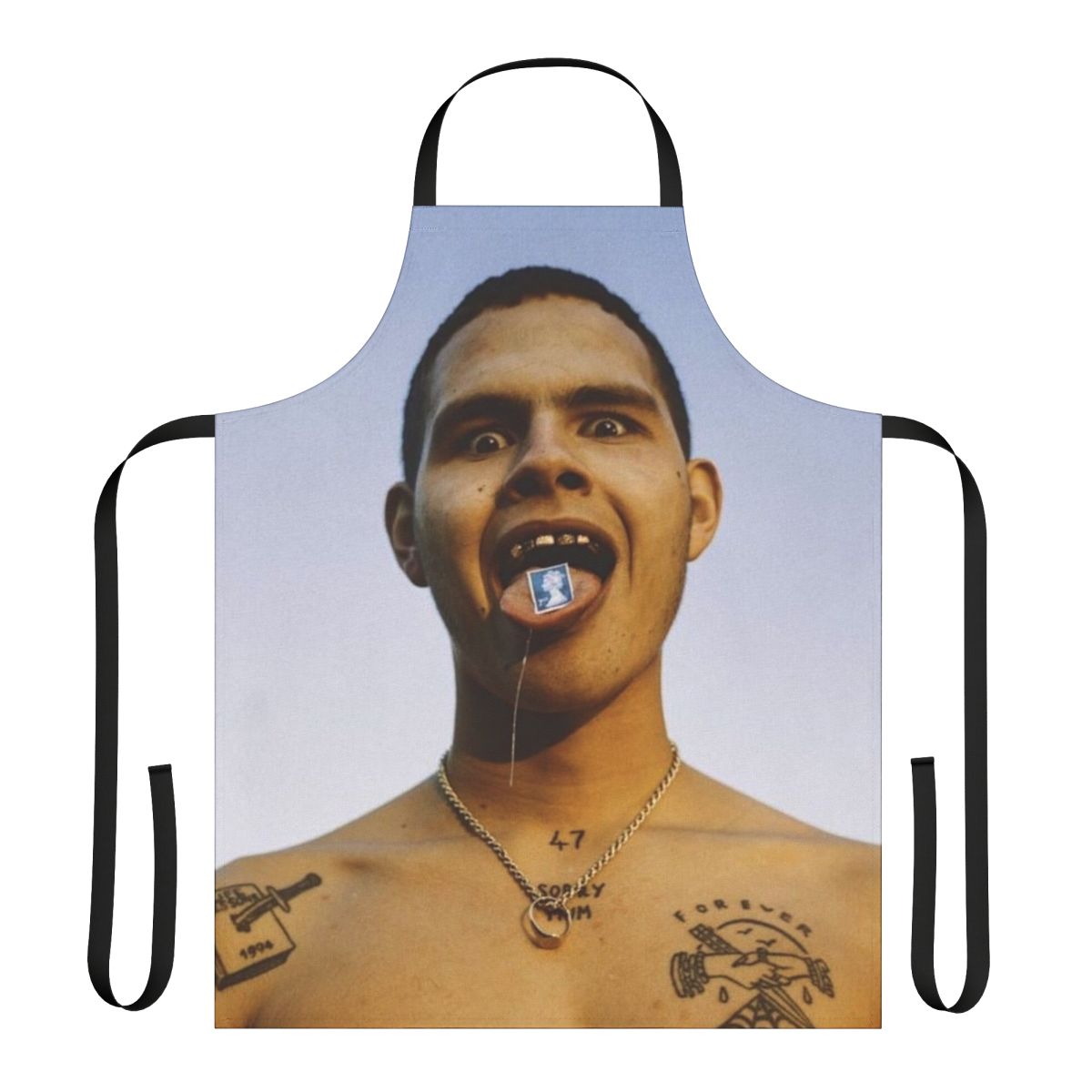 Slowthai-inspired apron with indie-aesthetic design