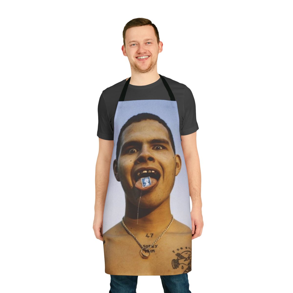 Slowthai-inspired apron with indie-aesthetic design