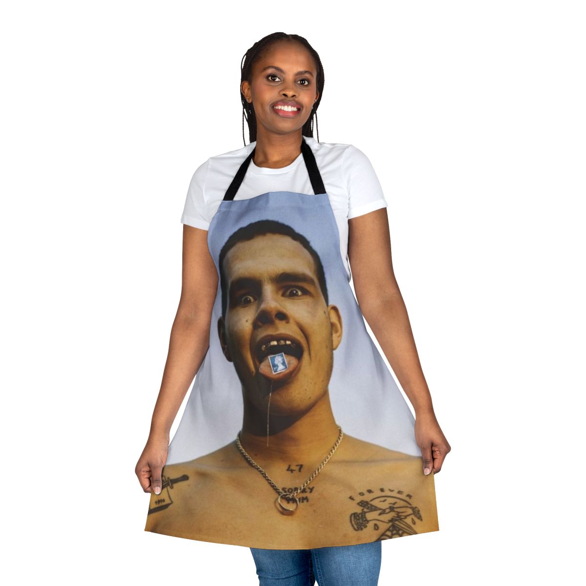 Slowthai-inspired apron with indie-aesthetic design