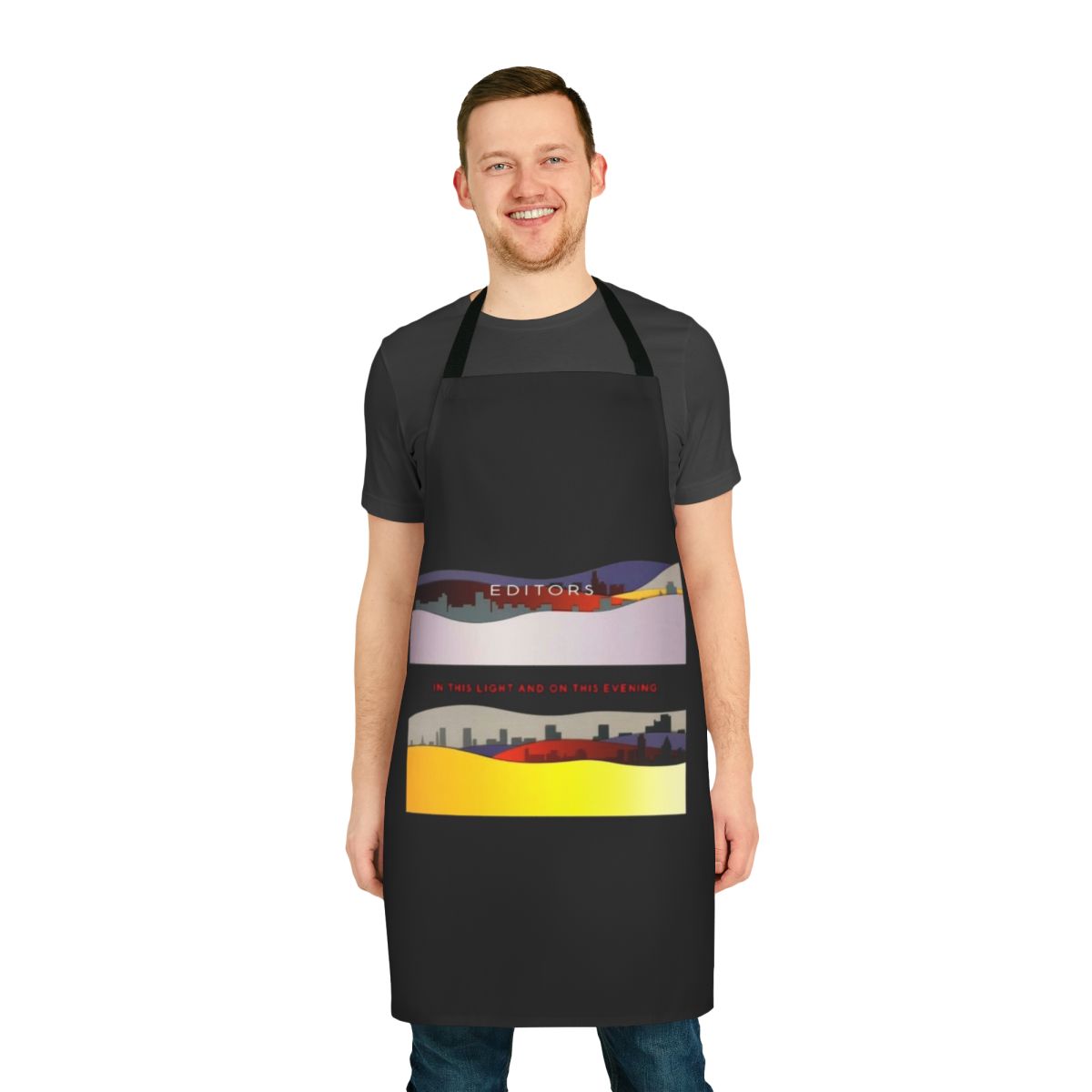Indie rock band logo printed on an apron