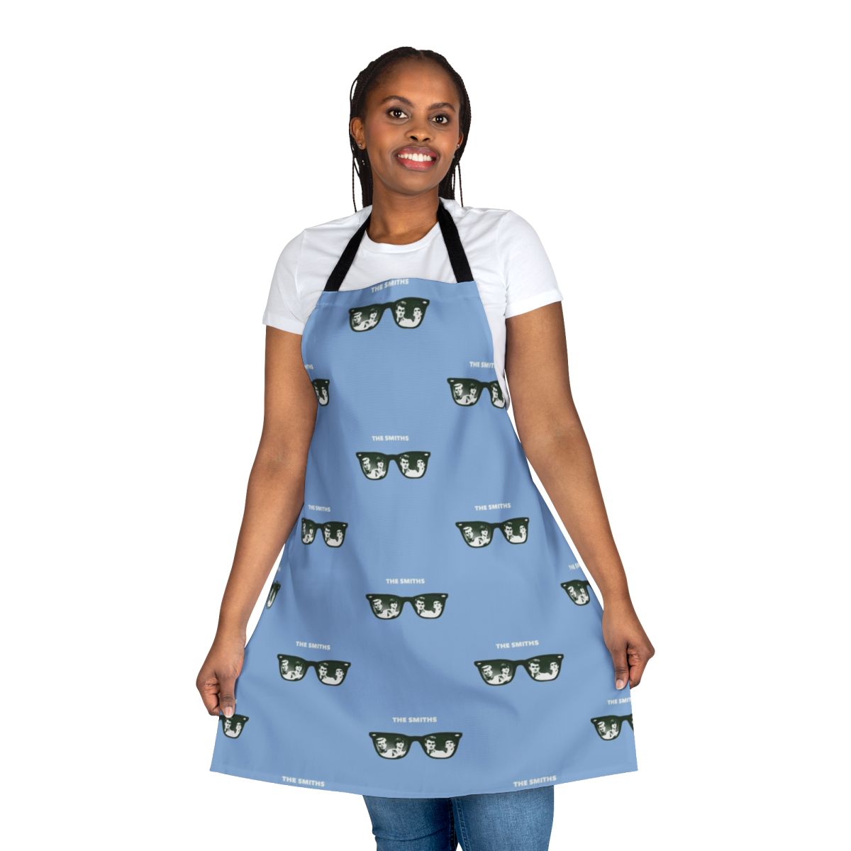 Indie rock-inspired apron featuring The Smiths-style graphics