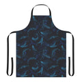 Indigo blue apron with a beautiful design of whales swimming in the deep blue ocean