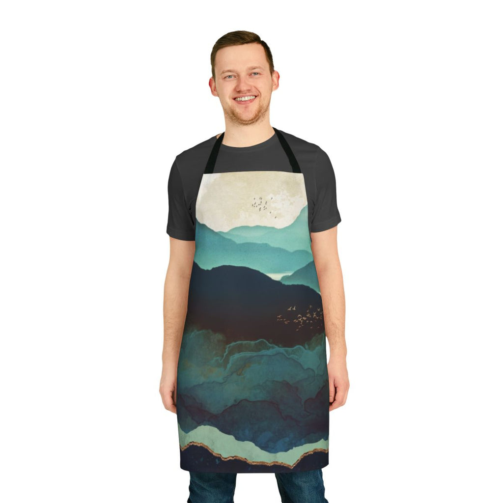 Indigo Mountains Textile Apron with Nature Landscape and Wanderlust Inspired Design